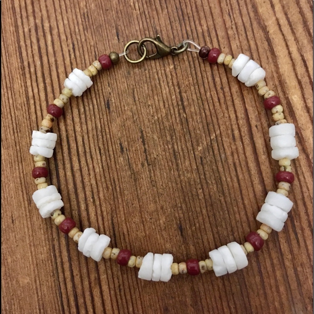 Men's Bracelet 8 Inches Long, White and Brown Heishe /Handmade Men's Bracelet